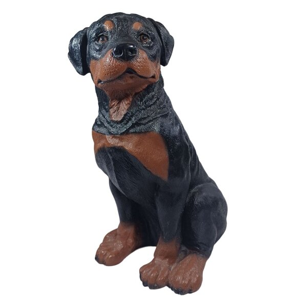 Vtg 12" Realistic Rottweiler Puppy Statue Figurine Glass Eyes Universal Statuary - Picture 1 of 11